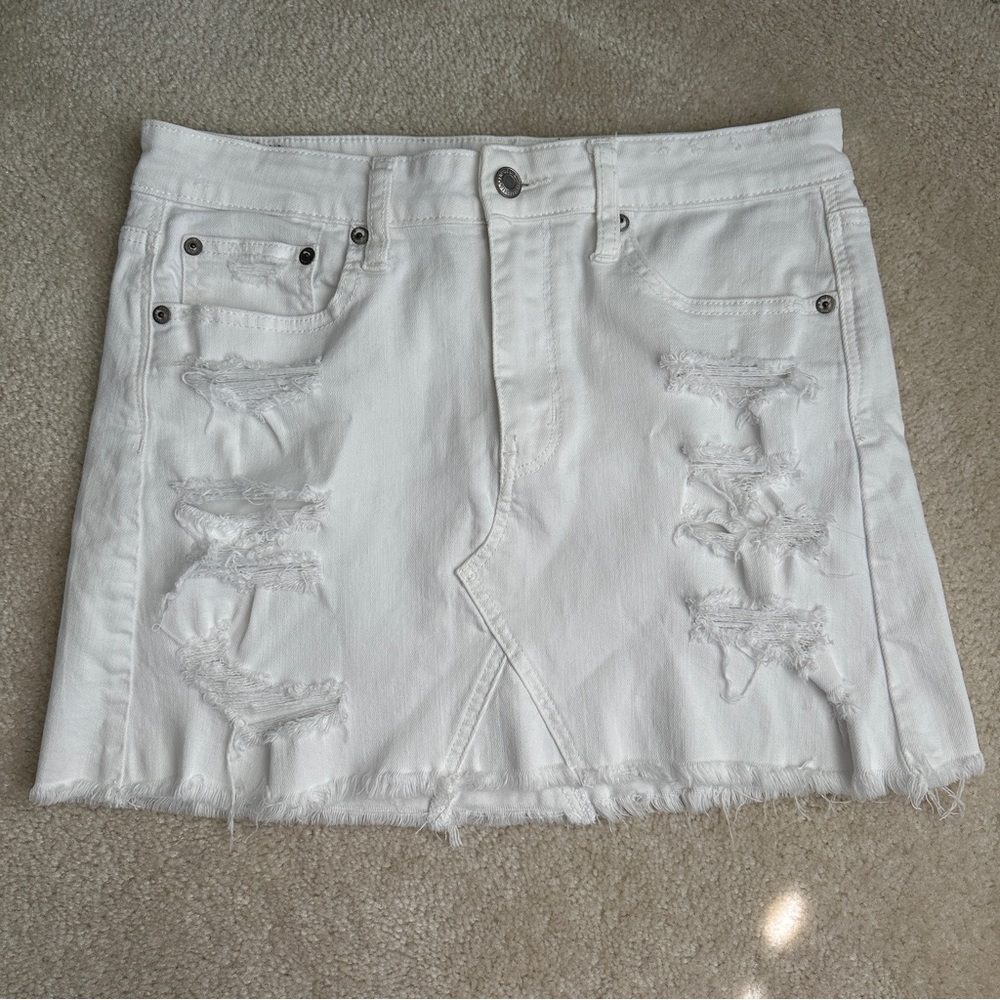 American Eagle White Denim Mini Skirt